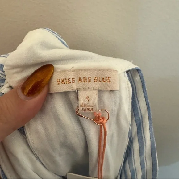 Skies Are Blue Tiered Striped Halter Maxi Dress Blue & White - Picture 4 of 5